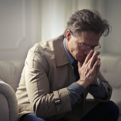 sad person in living room